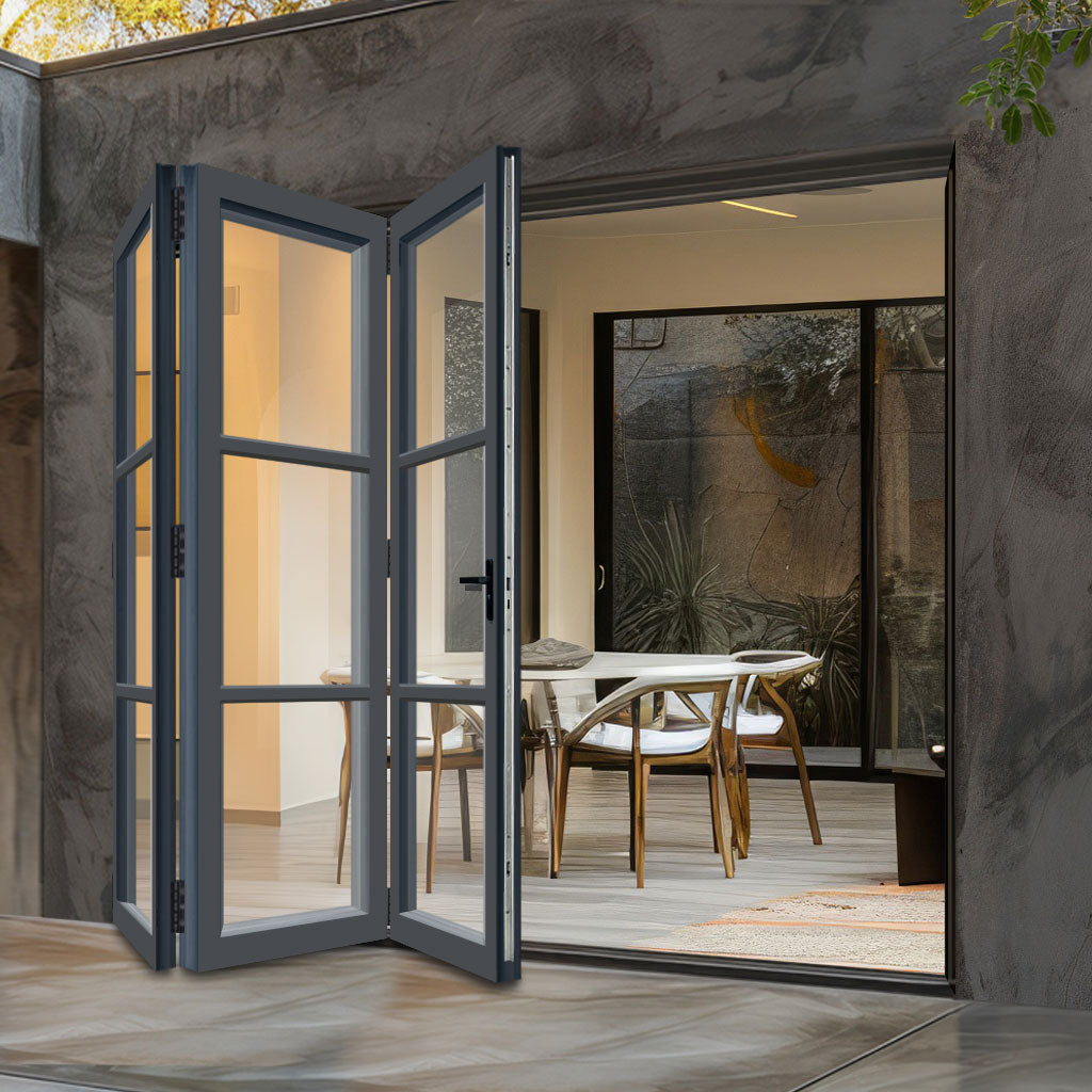 External Patio Heritage Style Folding AluVu Doors 3+0 -Fully Finished In Anthracite Grey - 1790mm x 2090mm - Opens Out