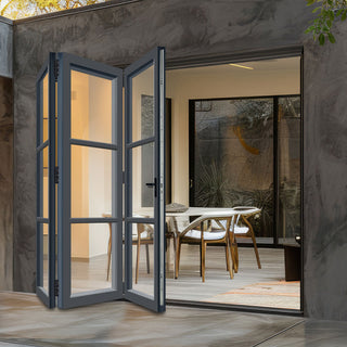 Image: External Patio Heritage Style Folding AluVu Doors 3+0 -Fully Finished In Anthracite Grey - 1790mm x 2090mm - Opens Out