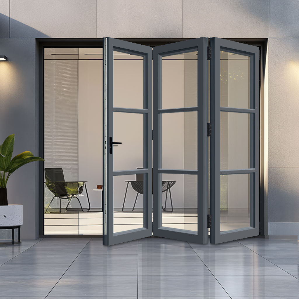 External Patio Heritage Style Folding AluVu Doors 3+0 -Fully Finished In Anthracite Grey - 2390mm x 2090mm - Opens Out