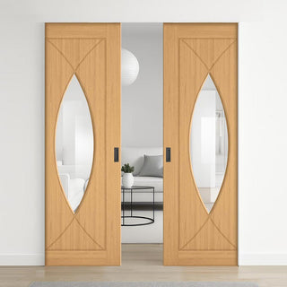 Image: Amalfi Oak Double Absolute Evokit Pocket Door - Prefinished - Clear Glass