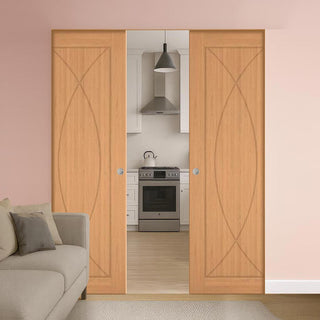 Image: Amalfi Oak Double Absolute Evokit Pocket Door - Prefinished