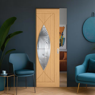 Image: Amalfi Oak Single Absolute Evokit Pocket Door - Prefinished - Clear Glass