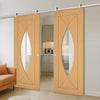 Top Mounted Stainless Steel Sliding Track & Amalfi Prefinished Oak Double Door - Clear Glass