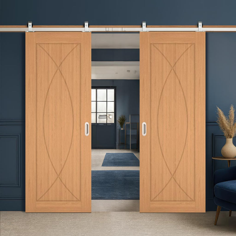 Top Mounted Stainless Steel Sliding Track & Amalfi Prefinished Oak Double Door
