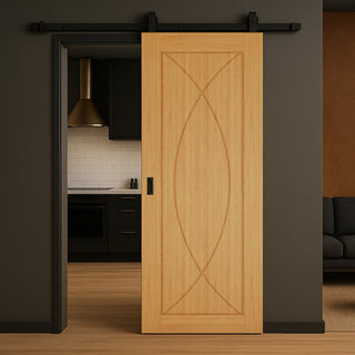 Image: Top Mounted Black Sliding Track & Door - Amalfi Oak Door - Prefinished