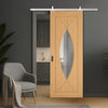 Top Mounted Stainless Steel Sliding Track & Amalfi Prefinished Oak Door - Clear Glass
