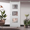 Saturn Tubular Stainless Steel Sliding Track & Amsterdam 3 Panel Door - Clear Glass - Primed