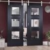 Saturn Tubular Stainless Steel Sliding Track & Amsterdam Black Primed Double Door - Clear Glass - Unfinished