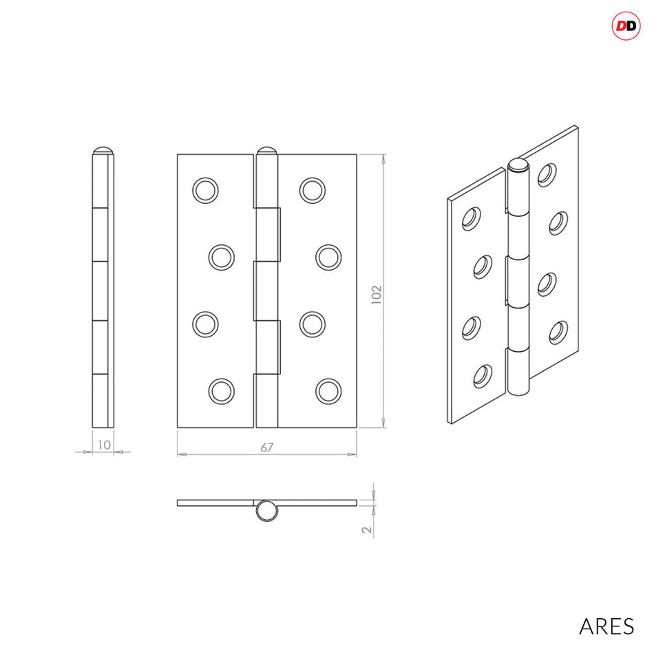 Monroe Door Lever Handle Pack - 3 Square Hinges - Polished Stainless Steel