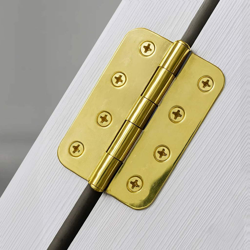 6x Ares Loft Style Polished Gold Finish Radius Cornered Hinges 102x67x2mm