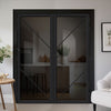 Aria Solid Wood Internal Door Pair UK Made DD0124T Tinted Glass - Shadow Black Premium Primed - Urban Lite® Bespoke Sizes