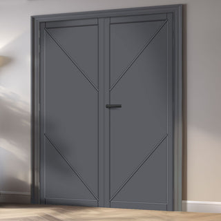 Image: Aria Panel Solid Wood Internal Door Pair UK Made DD0124P - Stormy Grey Premium Primed - Urban Lite® Bespoke Sizes