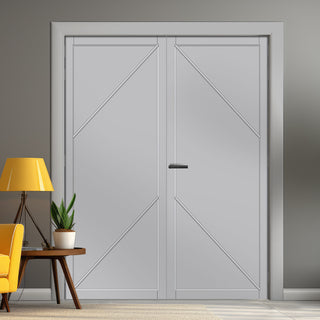 Image: Aria Panel Solid Wood Internal Door Pair UK Made DD0124P - Mist Grey Premium Primed - Urban Lite® Bespoke Sizes