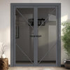 Aria Solid Wood Internal Door Pair UK Made DD0124T Tinted Glass - Stormy Grey Premium Primed - Urban Lite® Bespoke Sizes