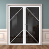 Aria Solid Wood Internal Door Pair UK Made DD0124T Tinted Glass - Cloud White Premium Primed - Urban Lite® Bespoke Sizes