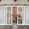 Top Mounted Black Sliding Track & Solid Wood Double Doors - Eco-Urban Arran 5 Pane Doors DD6432R Clear Reeded Glass - Cloud White Premium Primed