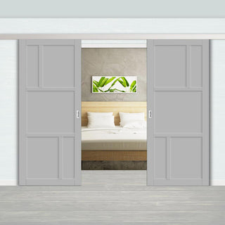 Image: Double Sliding Door & Premium Wall Track - Eco-Urban® Arran 5 Panel Doors DD6432 - 6 Colour Options