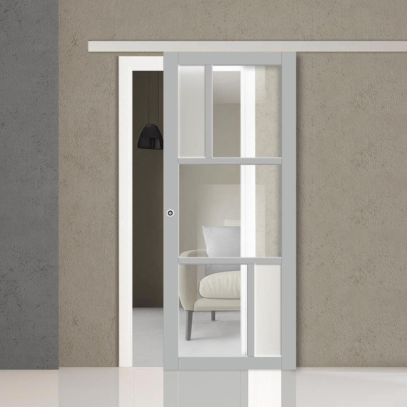 Single Sliding Door & Premium Wall Track - Eco-Urban® Arran 5 Pane Door DD6432G Clear Glass(2 FROSTED PANES) - 6 Colour Options