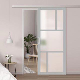 Image: Single Sliding Door & Premium Wall Track - Eco-Urban® Arran 5 Pane Door DD6432SG Frosted Glass - 6 Colour Options