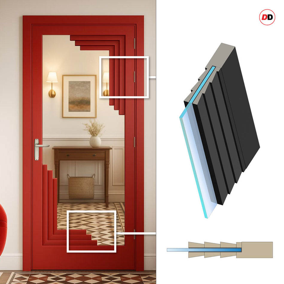 Urban Deco® Solid Wood Internal Door UK Made - Clear Glass - Pillar Box Red Premium Primed - Bespoke Sizes