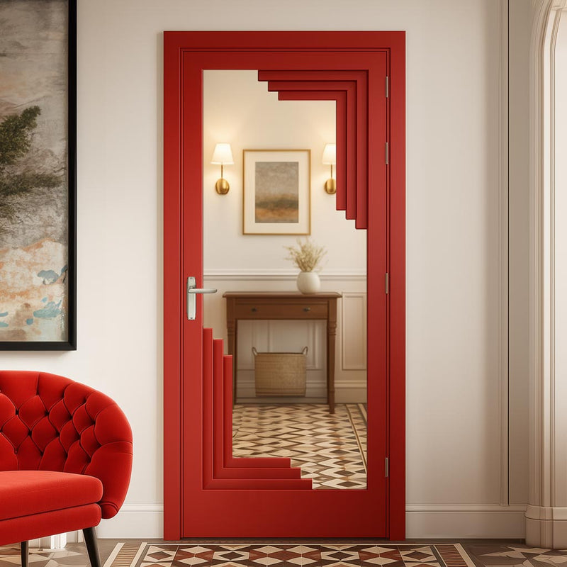 Urban Deco® Solid Wood Internal Door UK Made - Clear Glass - Pillar Box Red Premium Primed - Bespoke Sizes