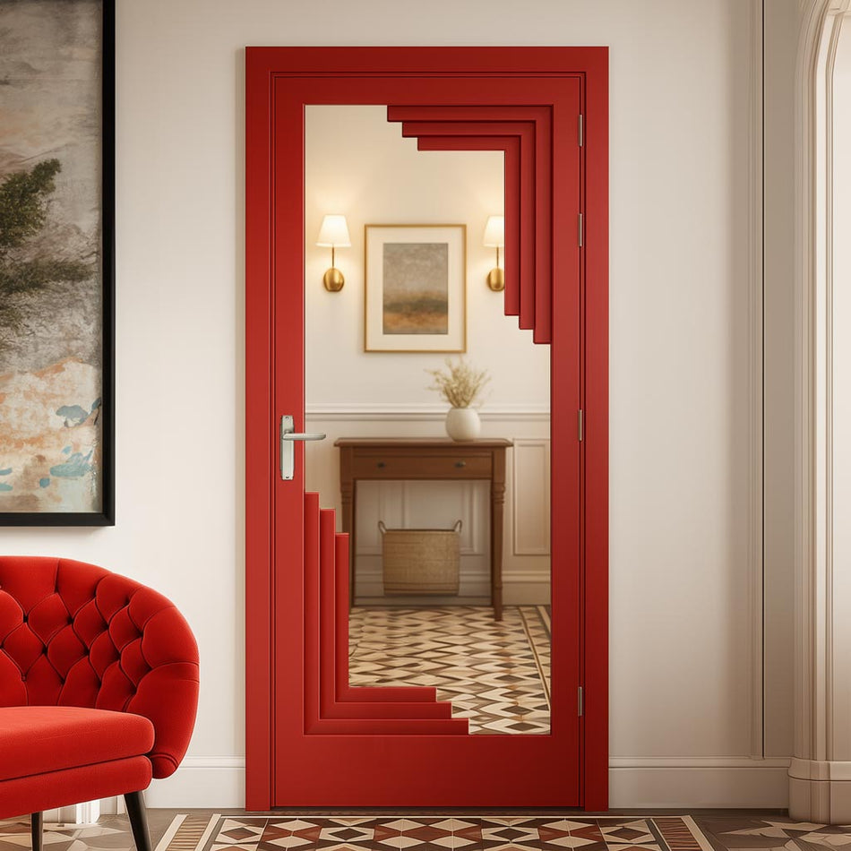 Urban Deco® Solid Wood Internal Door UK Made - Clear Glass - Pillar Box Red Premium Primed - Bespoke Sizes