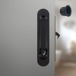 Image: Aspen Pocket Door Oval (Oblong) Bathroom Lock Turn - Matt Black