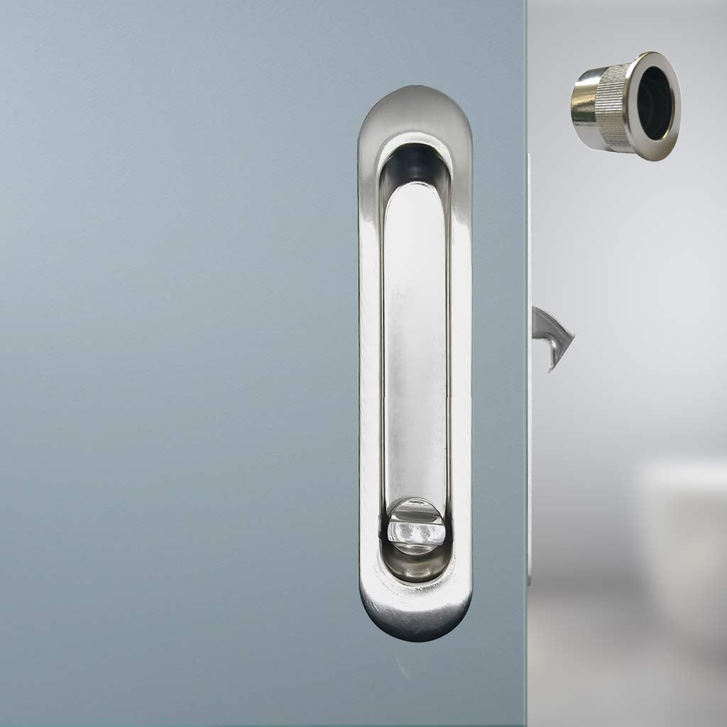 Aspen Pocket Door Oval (Oblong) Bathroom Lock Turn - Polished Chrome
