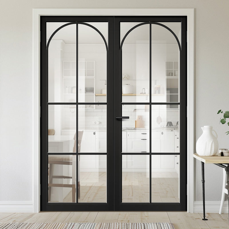 Astoria Black Internal Door Pair - Clear Glass - Prefinished