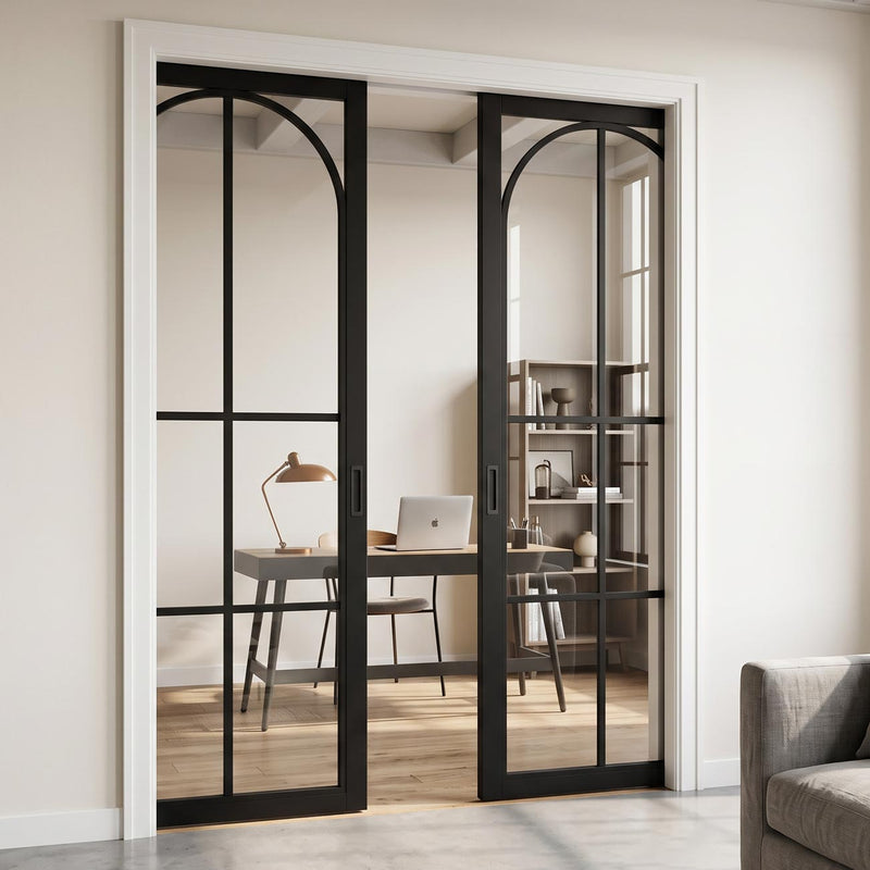 Astoria Black Absolute Evokit Double Pocket Doors - Clear Glass - Prefinished