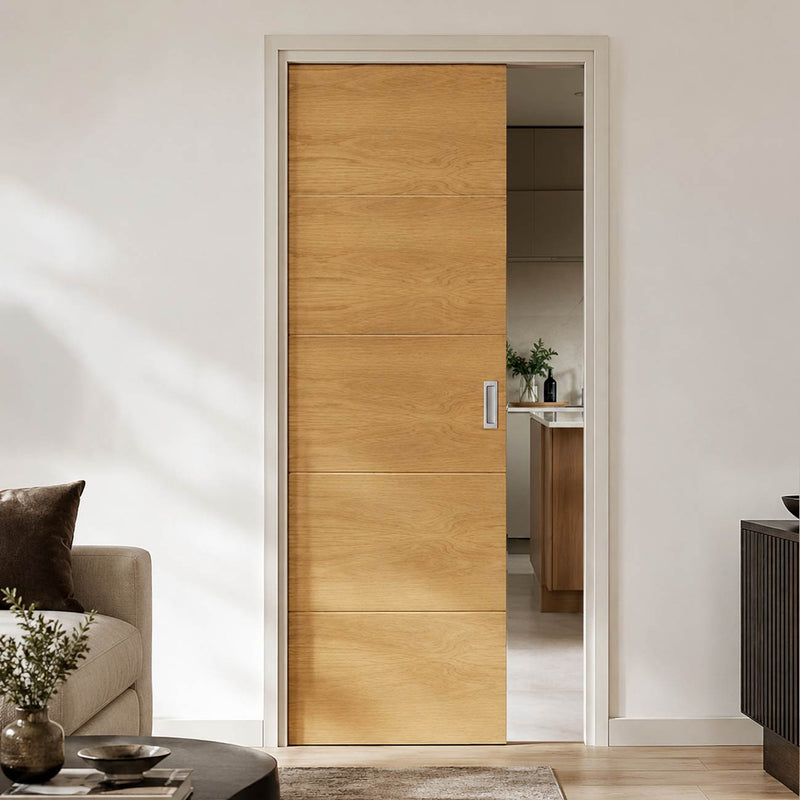 Augusta Real American White Oak Crown Cut Veneer Single Evokit Pocket Door - Prefinished