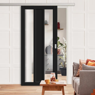 Image: Single Sliding Door & Premium Wall Track - Eco-Urban® Avenue 2 Pane 1 Panel Door DD6410G Clear Glass - 6 Colour Options