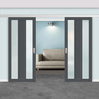 Image: Double Sliding Door & Premium Wall Track - Eco-Urban® Avenue 2 Pane 1 Panel Doors DD6410SG Frosted Glass - 6 Colour Options