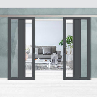 Image: Double Sliding Door & Premium Wall Track - Eco-Urban® Avenue 2 Pane 1 Panel Doors DD6410G Clear Glass - 6 Colour Options