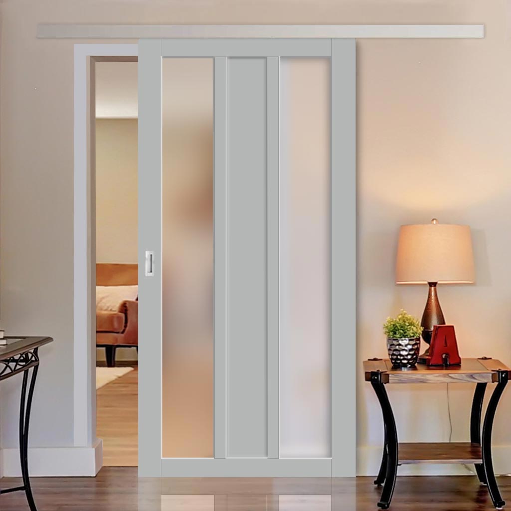 Single Sliding Door & Premium Wall Track - Eco-Urban® Avenue 2 Pane 1 Panel Door DD6410SG Frosted Glass - 6 Colour Options