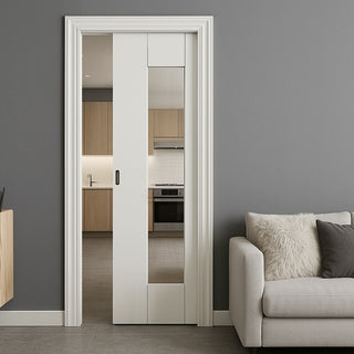 Image: Axis Single Evokit Pocket Door - Clear Glass - White Primed
