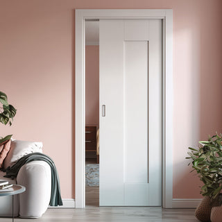 Image: Axis Panelled Single Evokit Pocket Door - White Primed