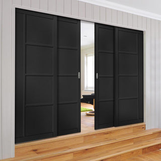 Image: Brixton Black Staffetta Quad Telescopic Pocket Door - Prefinished - Urban Collection