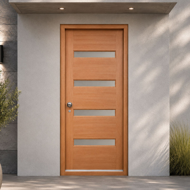 Balham Hardwood Front Door and Frame Set with Fittings - Frosted Toughened Double Glazing