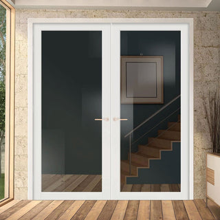 Image: Baltimore 1 Pane Solid Wood Internal Door Pair UK Made DD6301SG - Tinted Glass - Eco-Urban® Cloud White Premium Primed