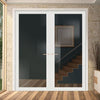 Baltimore 1 Pane Solid Wood Internal Door Pair UK Made DD6301SG - Tinted Glass - Eco-Urban® Cloud White Premium Primed