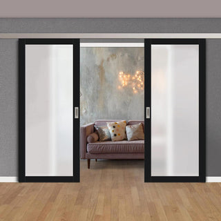 Image: Double Sliding Door & Premium Wall Track - Eco-Urban® Baltimore 1 Pane Doors DD6301SG - Frosted Glass - 6 Colour Options
