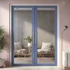 Baltimore 1 Pane Solid Wood Internal Door Pair UK Made DD6301G - Clear Glass - Eco-Urban® Heather Blue Premium Primed