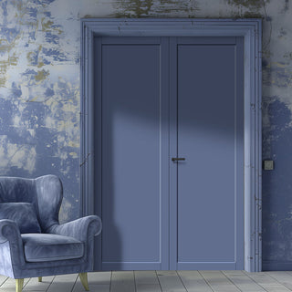 Image: Baltimore 1 Panel Solid Wood Internal Door Pair UK Made DD6301 - Eco-Urban® Heather Blue Premium Primed