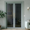 Baltimore 1 Pane Solid Wood Internal Door Pair UK Made DD6301SG - Tinted Glass - Eco-Urban® Sage Sky Premium Primed