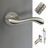 Bari Double Door Lever Handle Pack - 8 Radius Cornered Hinges - Satin Finish - Combo Handle and Accessory Pack