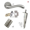 Bari Double Door Lever Handle Pack - 8 Radius Cornered Hinges - Satin Finish - Combo Handle and Accessory Pack