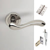 Bari Double Door Lever Handle Pack - 8 Square Hinges - Polished Chrome Finish - Combo Handle and Accessory Pack