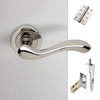Bari Double Door Lever Handle Pack - 6 Square Hinges - Polished Chrome Finish - Combo Handle and Accessory Pack
