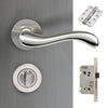 Bari Door Lever Bathroom Handle Pack - 3 Radius Cornered Hinges - Satin Finish